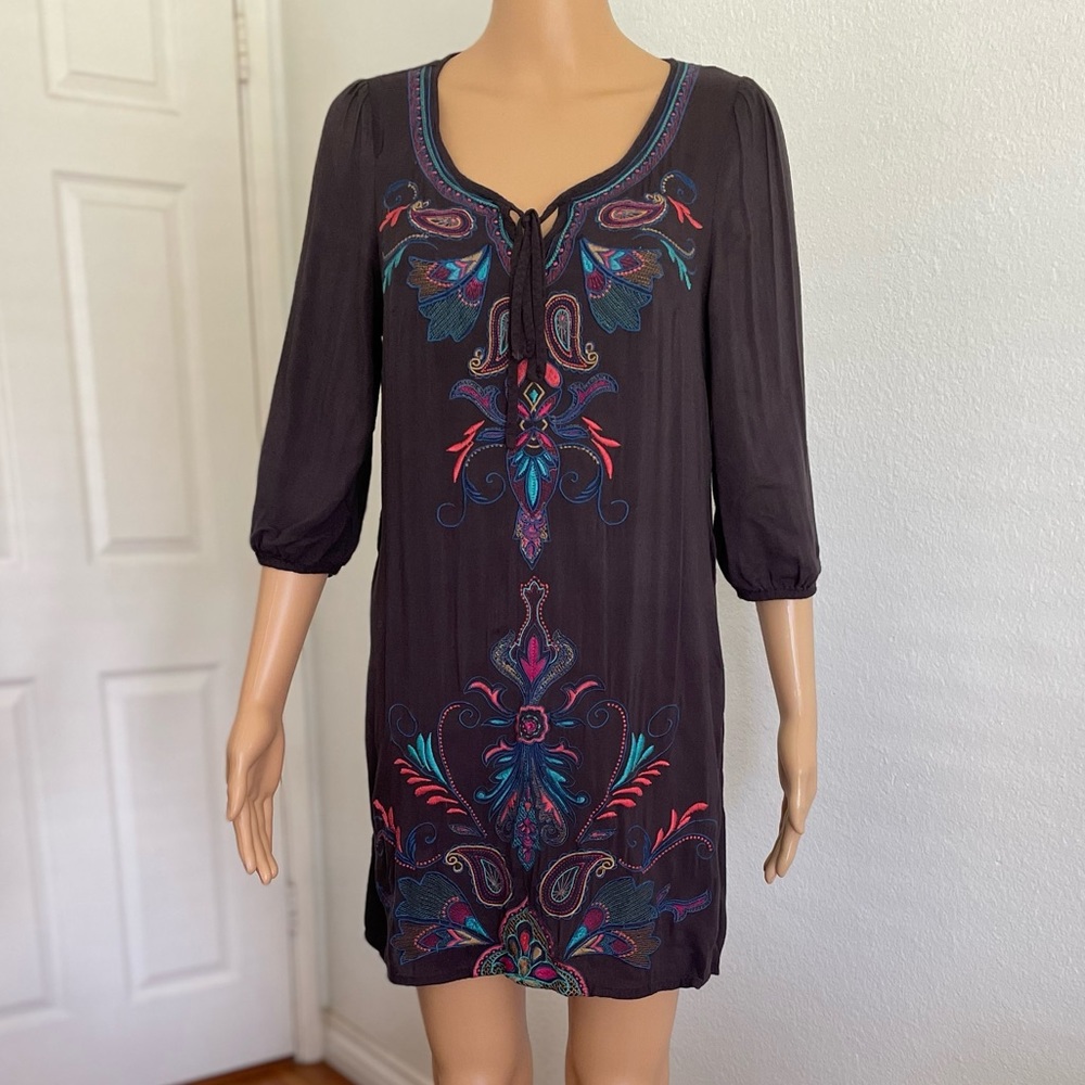 Forever 21 Brownish Gray Dress with Colorful Embroidery